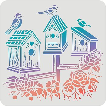Plastic Reusable Drawing Painting Stencils Templates, for Painting on Scrapbook Fabric Tiles Floor Furniture Wood, Square, Bird Pattern, 300x300mm