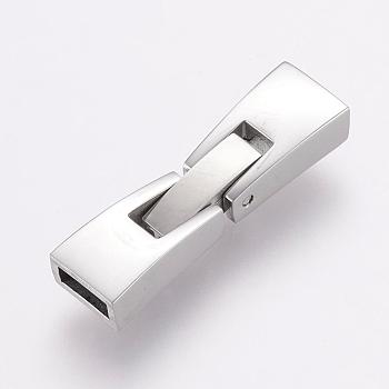 304 Stainless Steel Fold Over Clasps, Rectangle, Stainless Steel Color, 25x7x4mm, Hole: 2x5mm