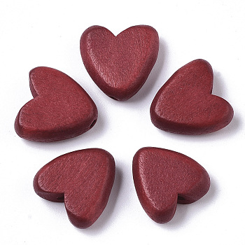 Painted Wood Beads, Heart, Crimson, 15.5x15.5x6mm, Hole: 1.5mm