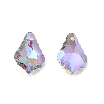 Pointed Back Electroplate Faceted Glass Pendants, Teardrop, Lilac, 16x11.5x6mm, Hole: 1.4mm