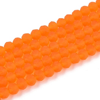 Transparent Glass Beads Strands, Faceted, Frosted, Rondelle, Dark Orange, 4mm, Hole: 1mm, about 113~115pcs/strand, 41~41.5cm