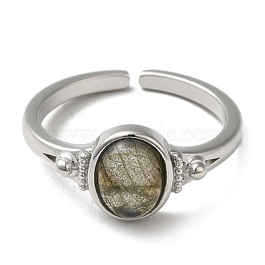 овальные открытые кольца-манжеты из натуральных смешанных драгоценных камней(RJEW-M155-07P)-3