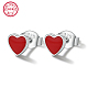 Aretes en forma de corazón de plata de ley 925 con baño de rodio y esmalte rojo(IB3221)-1