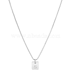 1Pc Stainless Steel Letter Rectangle Pendant Necklaces, Brass Box Chain Necklaces for Women Men, Lead Free & Nickel Free & Cadmium Free, Stainless Steel Color, Letter S, 17.64~18.35 inch(44.8~46.6cm), End Extender: 59~62mm, Pendants: 10x6mm(NJEW-LP0001-34S-P)