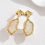 304 Stainless Steel & Natural Shell Dangle Stud Earrings, Nuggets, Golden, White, 56x21mm(WGCEF5D-01)