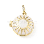 Brass Enamel Photo Locket Pendants, Openable Sun Charms with Clear Cubic Zirconia, Real 18K Gold Plated, Long-Lasting Plated, Cadmium Free & Lead Free, Rack Plating, White, Flat Round, 30mm, Hole: 5mm, Inner Diameter: 15mm(KK-A303-19A-G)