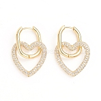 Brass Micro Pave Cubic Zirconia Huggie Hoop Earrings, Long-Lasting Plated, Heart, Clear, 10 Gauge, 37mm, Pin: 0.8mm(EJEW-G274-08G-01)