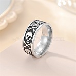 Retro 201 Stainless Steel Enamel Finger Rings for Men, Skull, Carved Ring, Antique Silver, US Size 9(18.9mm)(FS-WG366A7-02)
