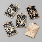 Zinc Alloy Enamel Pendant, Light Gold, Rectangle with Tarot Card Charms, Black, 28x18x1mm, Hole: 1.4mm(ENAM-WH0061-48D)
