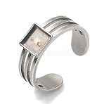 304 Stainless Steel Cuff Ring Findings, Square Pad Ring Base Setting Findings, Stainless Steel Color, 7x7mm, 18mm, Tray Size: 6x6mm(STAS-B126-12A-P)