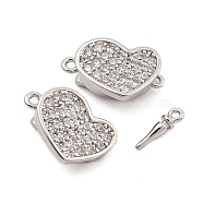 Brass Micro Pave Clear Cubic Zirconia Box Clasps, Heart, Platinum, 12x18x6mm, Hole: 1.2mm(KK-C075-14P)