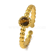 Round Natural Tiger Eye Finger Rings, Golden Tone 304 Stainless Steel Cuff Rings for Women, 6mm, Inner Diameter: Adjustable(RJEW-Q822-50G-01)