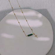 Synthetic Malachite & Stainless Steel Star Pendant Ball Chain Necklaces for Women, Golden, (YH4149-4)