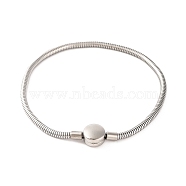 Tarnish Resistant 304 Stainless Steel Round Snake Chain Bracelets with Clasps, Stainless Steel Color, Flat Round, 9-1/2 inch(24.1cm), Clasp: 9x8mm(BJEW-F472-01P-03)