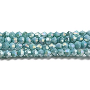 Opaque Baking Painted Glass Beads Strands, AB Color, Faceted, Bicone, Light Sea Green, 3x2.5~2.8mm, Hole: 0.7mm, about 157~160pcs/strand, 16.38~16.54 inch(41.6~42cm)(DGLA-F002-01A)