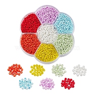 4200Pcs 7 Colors Round Baking Paint Glass Seed Beads, Mixed Color, 12/0, 1.5~2mm, Hole: 0.5~1mm, about 600pcs/color(SEED-YW0001-71)