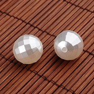 Faceted Round Acrylic Imitation Pearl Beads, White, 16mm, Hole: 2mm(X-OACR-O002-2681)