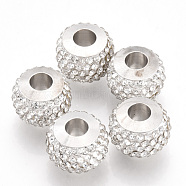 Polymer Clay Rhinestones European Beads, Large Hole Beads, with Platinum Plated Brass Single Cores, Rondelle, Crystal, 11x8mm, Hole: 4.5mm(X-FPDL-T001-02F)