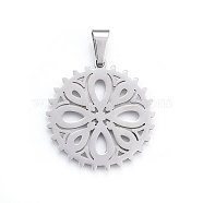 Non-Tarnish 304 Stainless Steel Pendants, Flat Round with Flower, Stainless Steel Color, 39x37x1.2mm, Hole: 10x5mm(STAS-P209-20P)