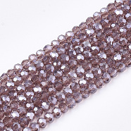 Electroplate Glass Beads Strands, Pearl Luster Plated, Faceted, Rondelle, Medium Purple, 2.5~3x2~2.5mm, Hole: 0.6mm, about 196pcs/strand, 19 inch(X-EGLA-T013-04F)
