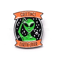 Greetings Earth-loser Alien Cartoon Enamel Pin, Zinc Alloy Enamel Brooch for Jacket Backpack, Electrophoresis Black, Colorful, 35x28x9mm, Pin: 1.1mm(JEWB-TAC0003-02)