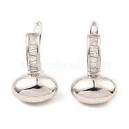 Brass with Cubic Zirconia Hoop Earrings, Egg Shape, Platinum, 27x15mm(EJEW-G362-03P)
