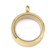 Ion Plating(IP) 304 Stainless Steel Pendants, with Glass, Flat Round, Golden, 22.5x17.5x6.5mm, Hole: 3mm(STAS-D097-05A-G)