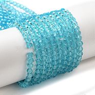 Transparent Glass Beads Strands, Faceted(32 Facets), Round, Cyan, 3~3.5mm, Hole: 0.6mm, about 174~175pcs/strand, 21.18~21.34 inch(53.8~54.2cm)(EGLA-A035-T3mm-D08)