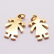 316 Surgical Stainless Steel Pendants, Girl Silhouette Pendants, Real 18K Gold Plated, 18x12x2mm, Hole: 3mm(STAS-K116-01G-B)