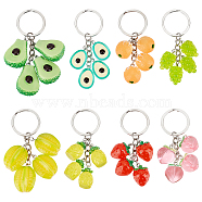 Fruit Resin Pendant Keychains, with Iron Findings, for Car Key Bag Decoration, Mixed Color, 7.3~8.6cm, 8 style, 1pc/style, 8pcs/set(KEYC-AB00044)