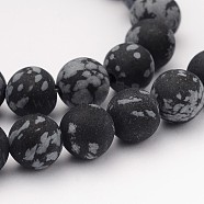 Natural Snowflake Obsidian Gemstone Beads, Frosted, Round, 8mm, Hole: 1mm, about 45pcs/strand, 14.5 inch(G-J338-03-8mm)