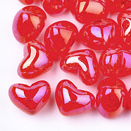 Transparent Crackle Acrylic Beads, Half Drilled Beads, Heart, Crimson, 14.5x18x13mm, Half Hole: 3.5mm(TACR-S148-04F)