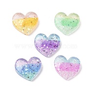 Three Color Transparent Resin Decoden Cabochons, Heart with Paillettes, Mixed Color, 16x17x4mm(RESI-M045-06)