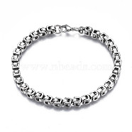 201 Stainless Steel Byzantine Chain Bracelet for Men Women, Stainless Steel Color, 8-5/8 inch(22cm)(BJEW-S057-84)