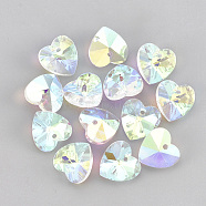 Glass Rhinestone Charms, Heart, Crystal AB, 14x14x7.5mm, Hole: 1.6mm(RGLA-T148-15A)
