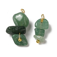 Natural Green Aventurine Pendants, Nuggets Charms with Real 18K Gold Plated Brass Loops, 13~19x7~13x5~7mm, Hole: 1.5~1.6mm(KK-P242-31G-04)