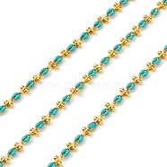 Brass Enamel Link Chains, wiht Spool, Long-Lasting Plated, Soldered, Lead Free & Cadmium Free, Dark Turquoise, Links: 9x4.5x2mm(CHC-L050-07G-01)