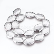 Electroplated Non-magnetic Synthetic Hematite Beads Strands, Polish, Faceted, Oval, Platinum Plated, 25x18x5.5mm, Hole: 1mm, about 16pcs/strand, 15.74 inch(40cm)(G-P392-V02)