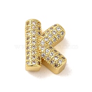 Brass Micro Pave Clear Cubic Zirconia Charms, Real 18K Gold Plated, Letter K, 10.5~13.5x3.5~14x5mm, Hole: 1.8~2x1.8~2.5mm(ZIRC-C009-01G-K)