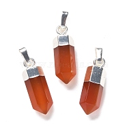 Natural Carnelian Pointed Pendants, with Brass Findings, Bullet, Silver, 19~21x7mm, Hole: 4x6mm(G-G737-08I-S)