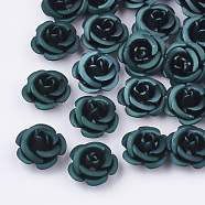 Aluminum Beads, Frosted, Long-Lasting Plated, 5-Petal Flower, Teal, 6~6.5x4mm, Hole: 0.8mm(FALUM-T001-03A-39)