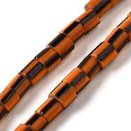 Handmade Lampwork Beads, Column with Stripe Pattern, Dark Orange, 6~11x7~8mm, Hole: 1.8mm, about 62~72pcs/strand, 25.59~25.98''(65~66cm)(LAMP-B023-04A-01)