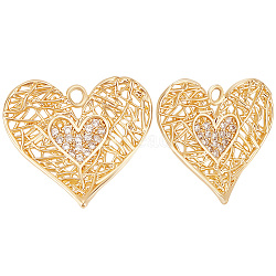 Beebeecraft 8Pcs Brass Clear Cubic Zirconia Pendants, Heart Charm, Real 18K Gold Plated, 17x18x2mm, Hole: 1.2mm(KK-BBC0006-97)