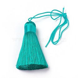 Polyester Tassel Big Pendants, Ice Silk Tassel, Medium Turquoise, 50~57x12mm(HJEW-K030-A-13)