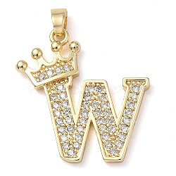 Rack Plating Brass Micro Pave Cubic Zirconia Pendants, Long-Lasting Plated, Lead Free & Cadmium Free, Real 18K Gold Plated, Letter W, 22~24x12~22x2mm, Hole: 3x4mm(KK-D535-01W-RS)