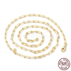 925 Sterling Silver Paperclip Chain Necklace, with S925 Stamp, Real 14K Gold Plated, 15.75 inch(40cm)(NJEW-I124-006)