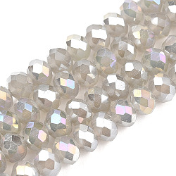 Electroplate Glass Beads Strands, Imitation Jade Beads, AB Color Plated, Faceted, Rondelle, Gray, 8x6mm, Hole: 1mm, about 65~68pcs/strand, 15.7~16.1 inch(40~41cm)(EGLA-A034-J8mm-B09)