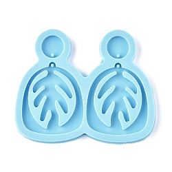 DIY Leaf Dangle Stud Earrings Silicone Molds, Resin Casting Molds, For UV Resin, Epoxy Resin Jewelry Making, Deep Sky Blue, 74.5x90.5x5mm, Flat Round: 14.5mm, Hole: 1.5mm, Leaf: 42.5x38.5mm, Hole: 1.5mm(DIY-I037-01B)
