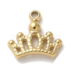 304 Stainless Steel Charms, Ion Plating(IP), Crown Charm, Real 14K Gold Plated, 8x8.5x1.5mm, Hole: 1mm(STAS-G352-20G)