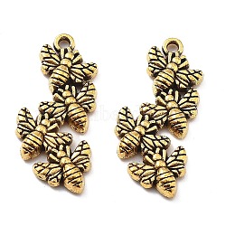 Tibetan Style Alloy Pendants, Bees Charm, Antique Golden, 27x12x3mm, Hole: 1.6mm(ENAM-S022-03AG)